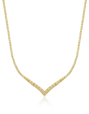 Pyramid V Tennis Necklace- Gold