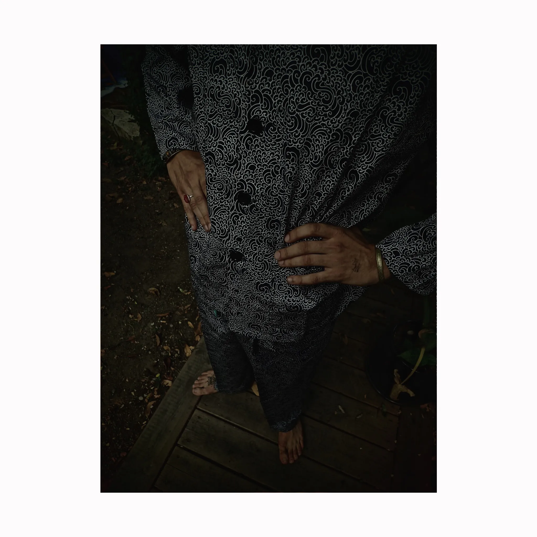 "GUY LE TATOOER X LOCO MOSQUITO" ALLOVER BLACK WAVES MENS TROUSERS