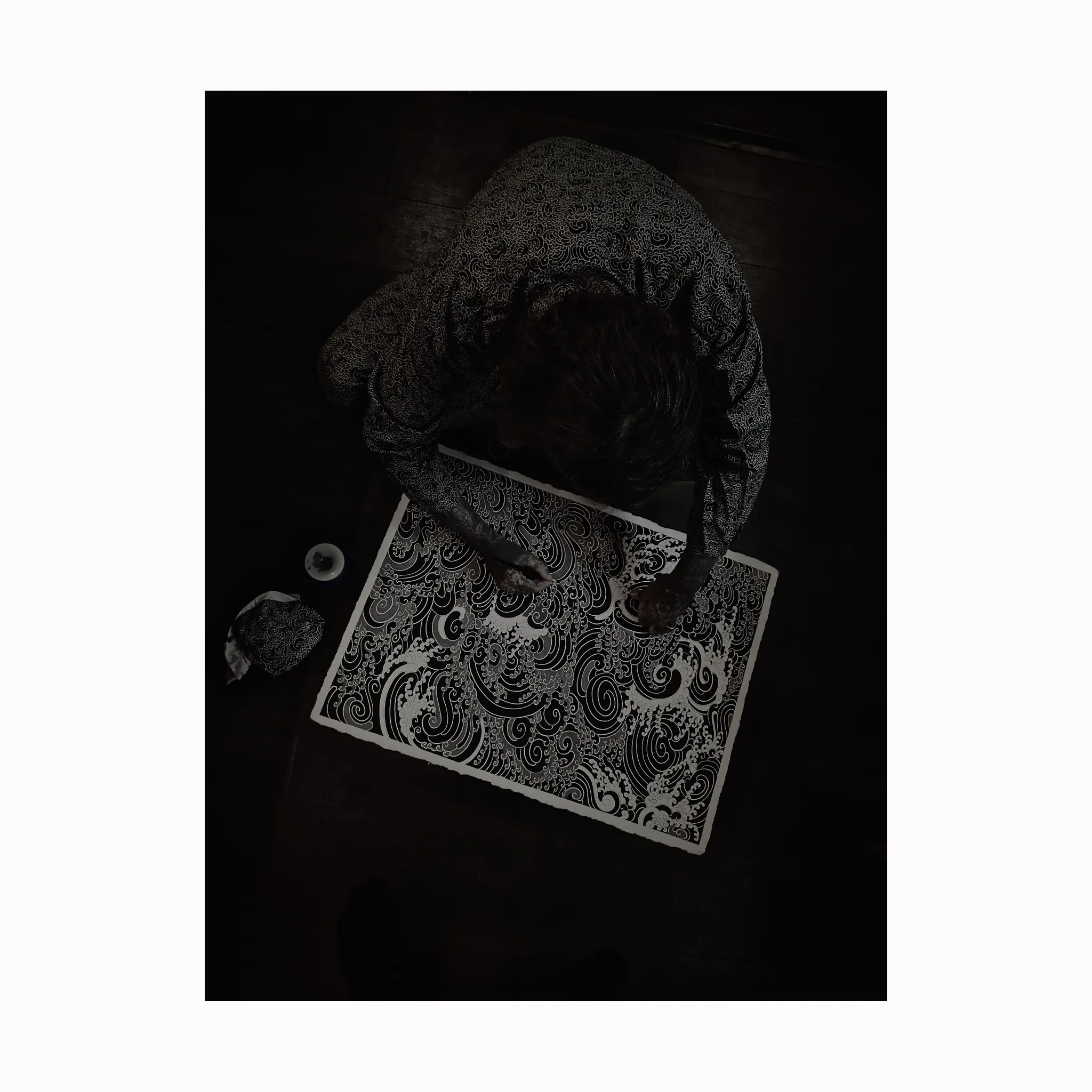 "GUY LE TATOOER X LOCO MOSQUITO" ALLOVER BLACK WAVES WOMENS TROUSERS