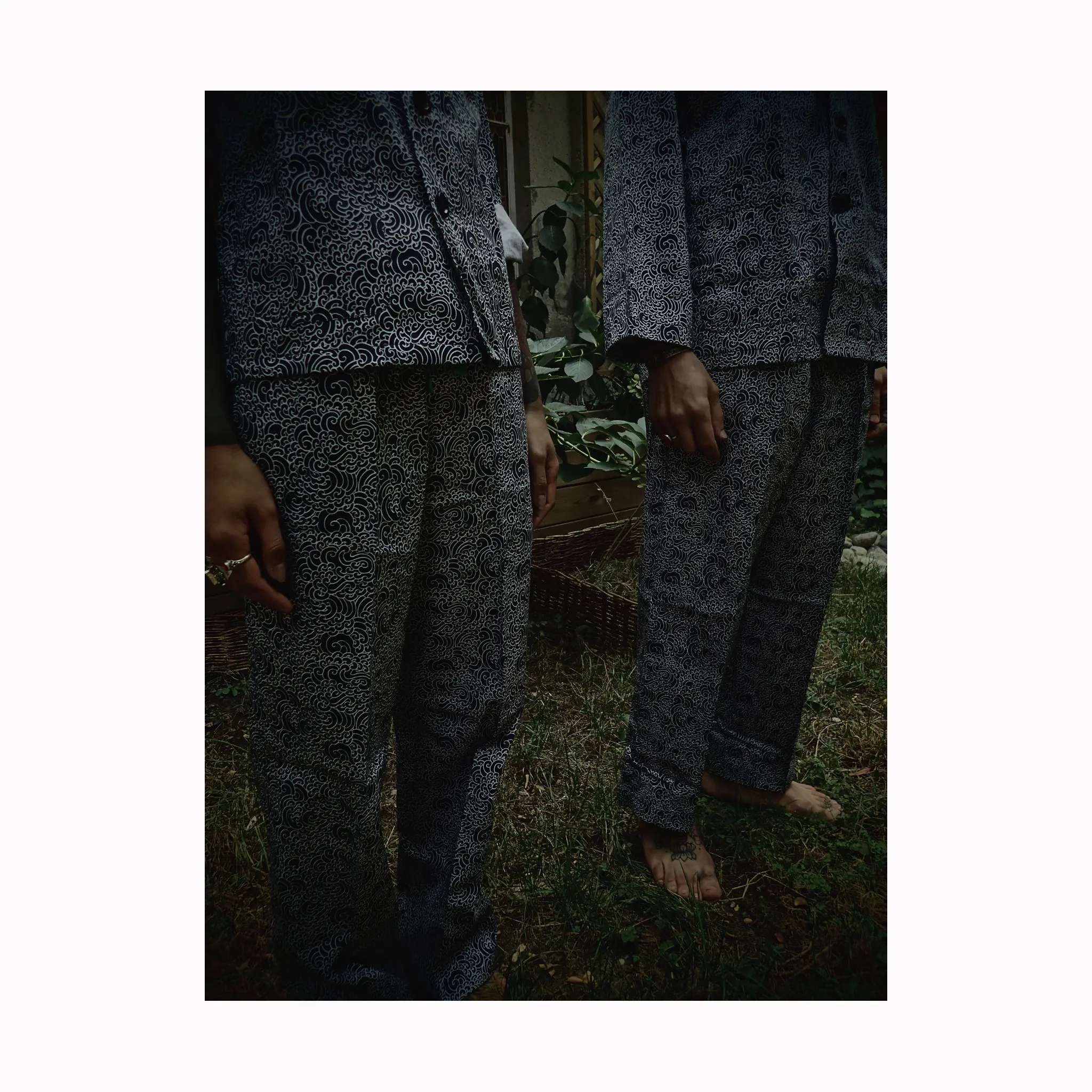 "GUY LE TATOOER X LOCO MOSQUITO" ALLOVER BLACK WAVES WOMENS TROUSERS