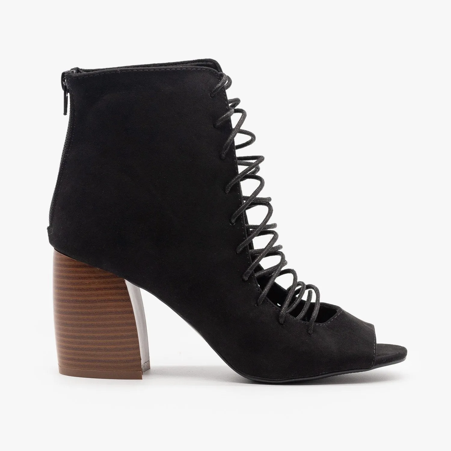 Qupid BEAU-06 Puperforated Peep Toe Bootie