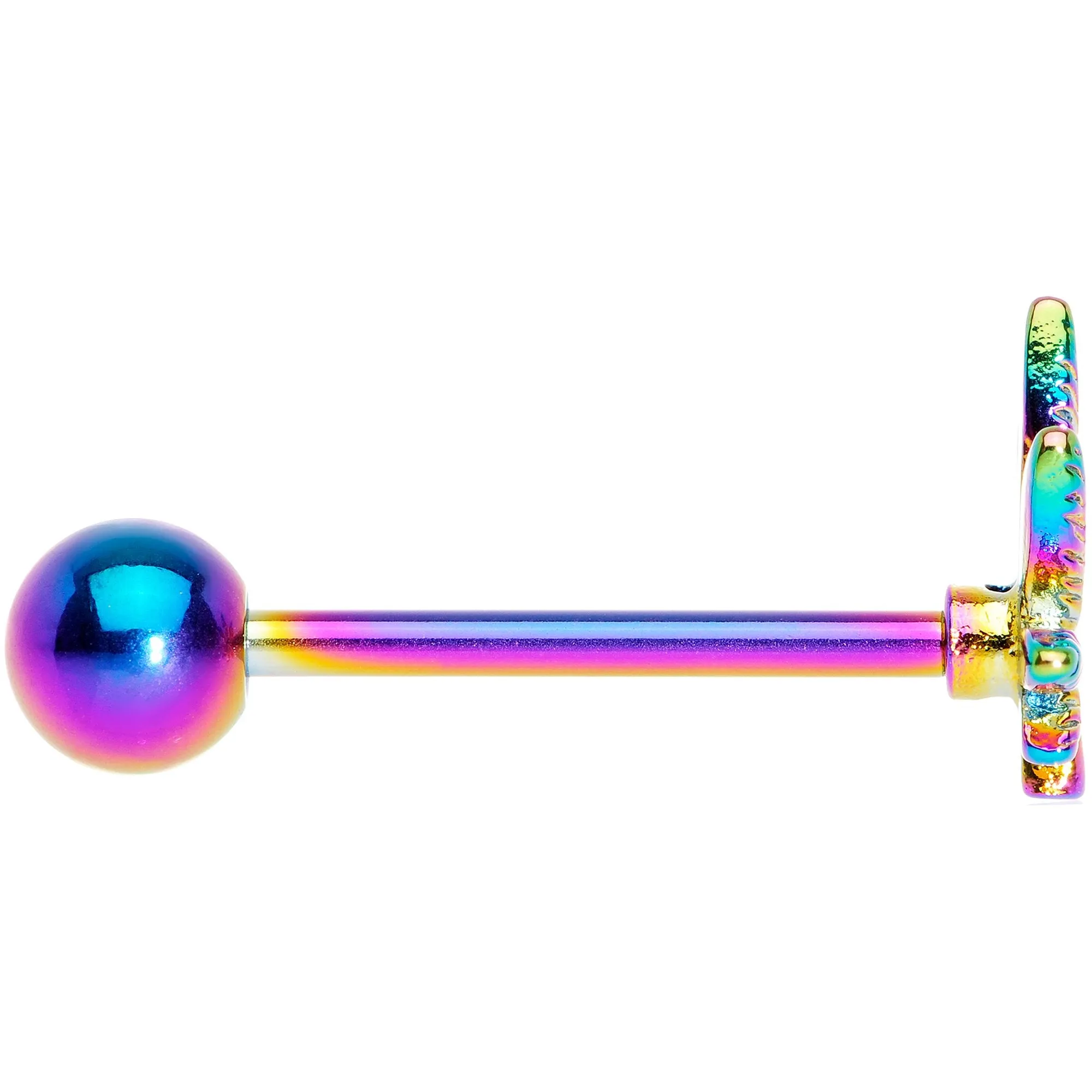 Rainbow Titanium Anodized 3-D Pot Leaf Barbell Tongue Ring