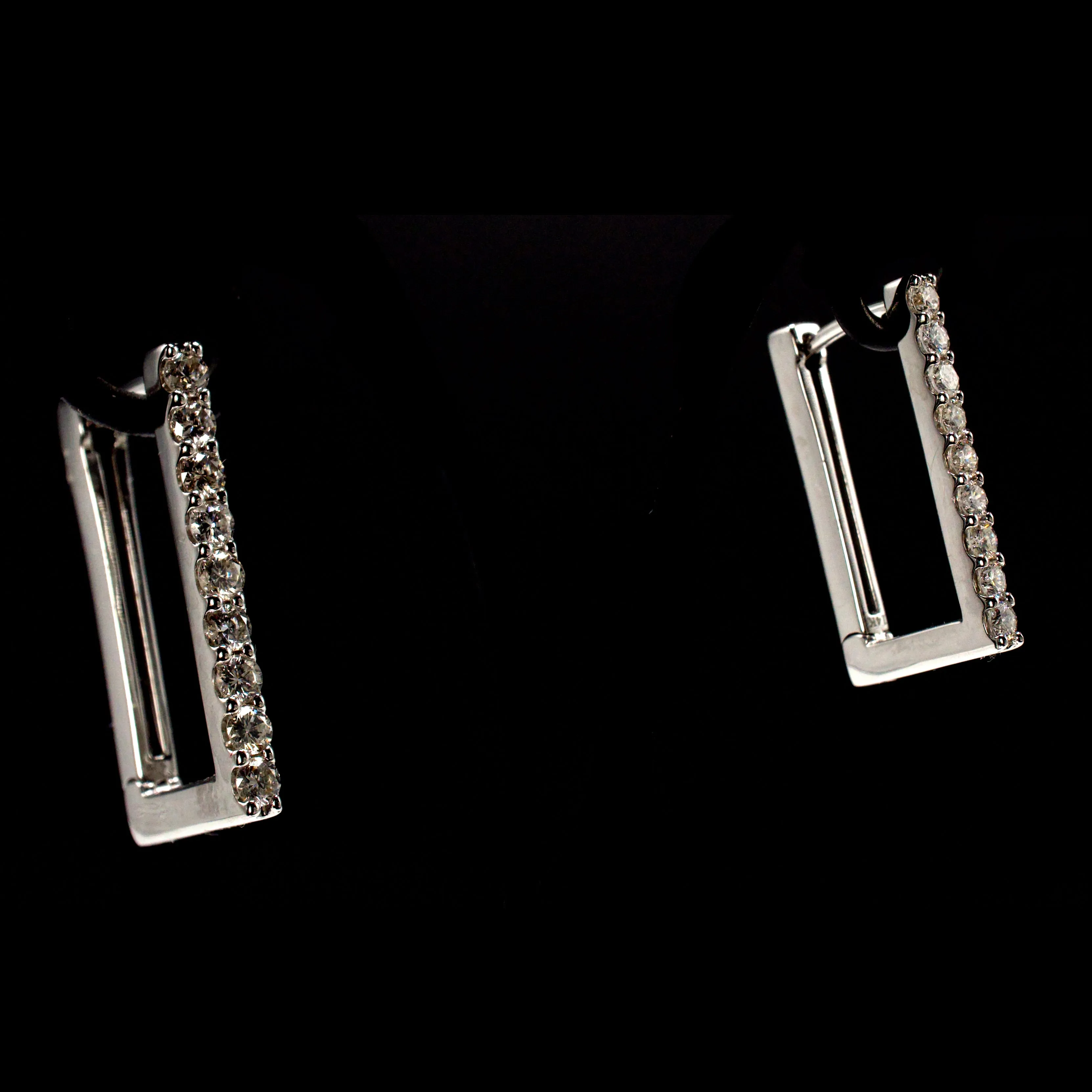 Rectangular Diamond Hoop Earrings with Latch Backs