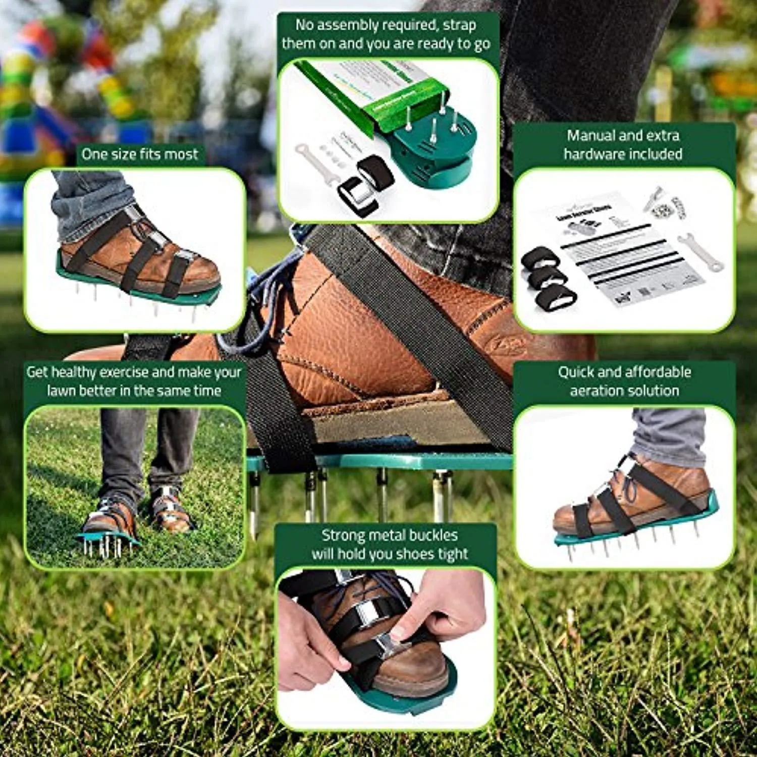 Scuddles Lawn Aerator Spike Shoes - For Effectively Aerating Lawn Soil – Comes with 3 Adjustable Straps with Metallic Buckles – Universal Size that Fits all - For a Greener and Healthier Yard (Metal Buckle)