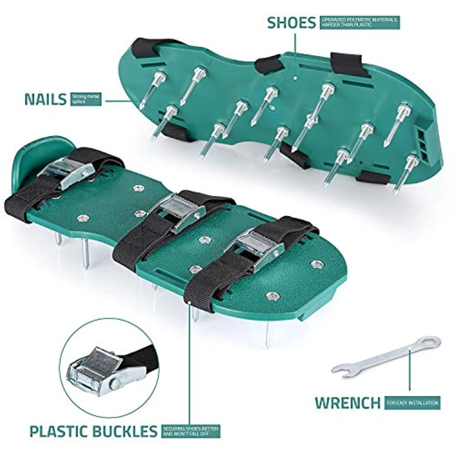 Scuddles Lawn Aerator Spike Shoes - For Effectively Aerating Lawn Soil – Comes with 3 Adjustable Straps with Metallic Buckles – Universal Size that Fits all - For a Greener and Healthier Yard (Metal Buckle)