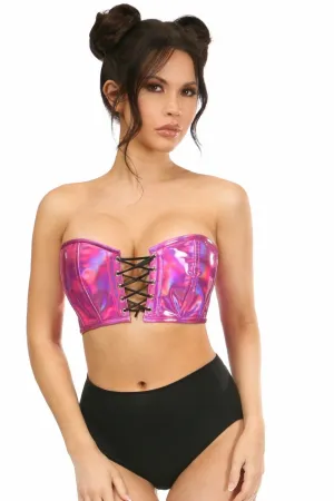 Sexy Fuchsia Holo Lace-Up Bustier Top