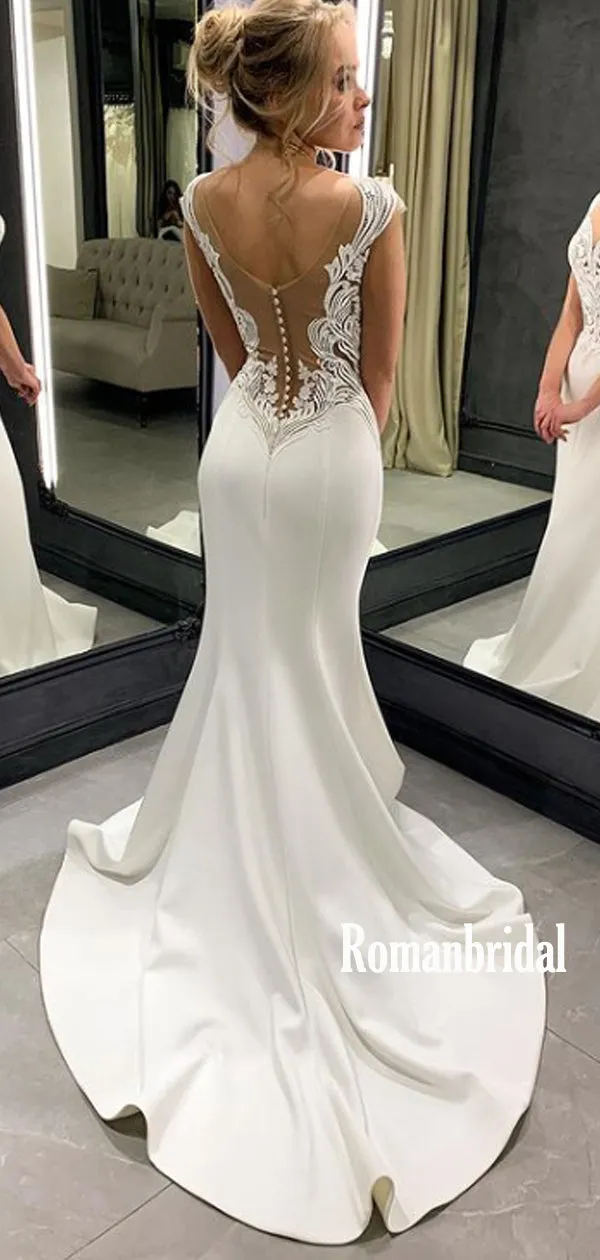 Sexy V-neck Mermaid Cheap Long Wedding Dresses Online,RBWD0025