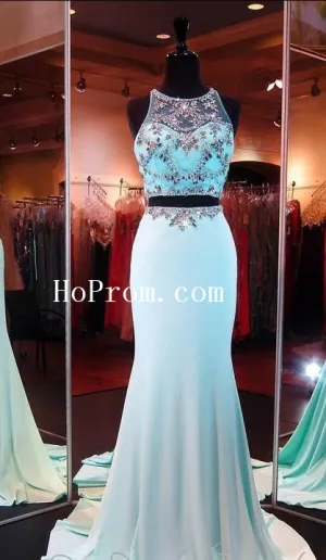 Sheer Mermaid Prom Dresses,Two Piece Prom Dress,Evening Dress