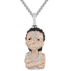 Silver Comic Gangster Character Micro Pave Pendant Free Chain