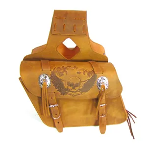 Slanted Saddle Bag- Brown Skull & Wings