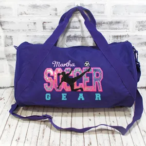 Soccer Gear Pink Purple Personalized Duffle or Tote Bag
