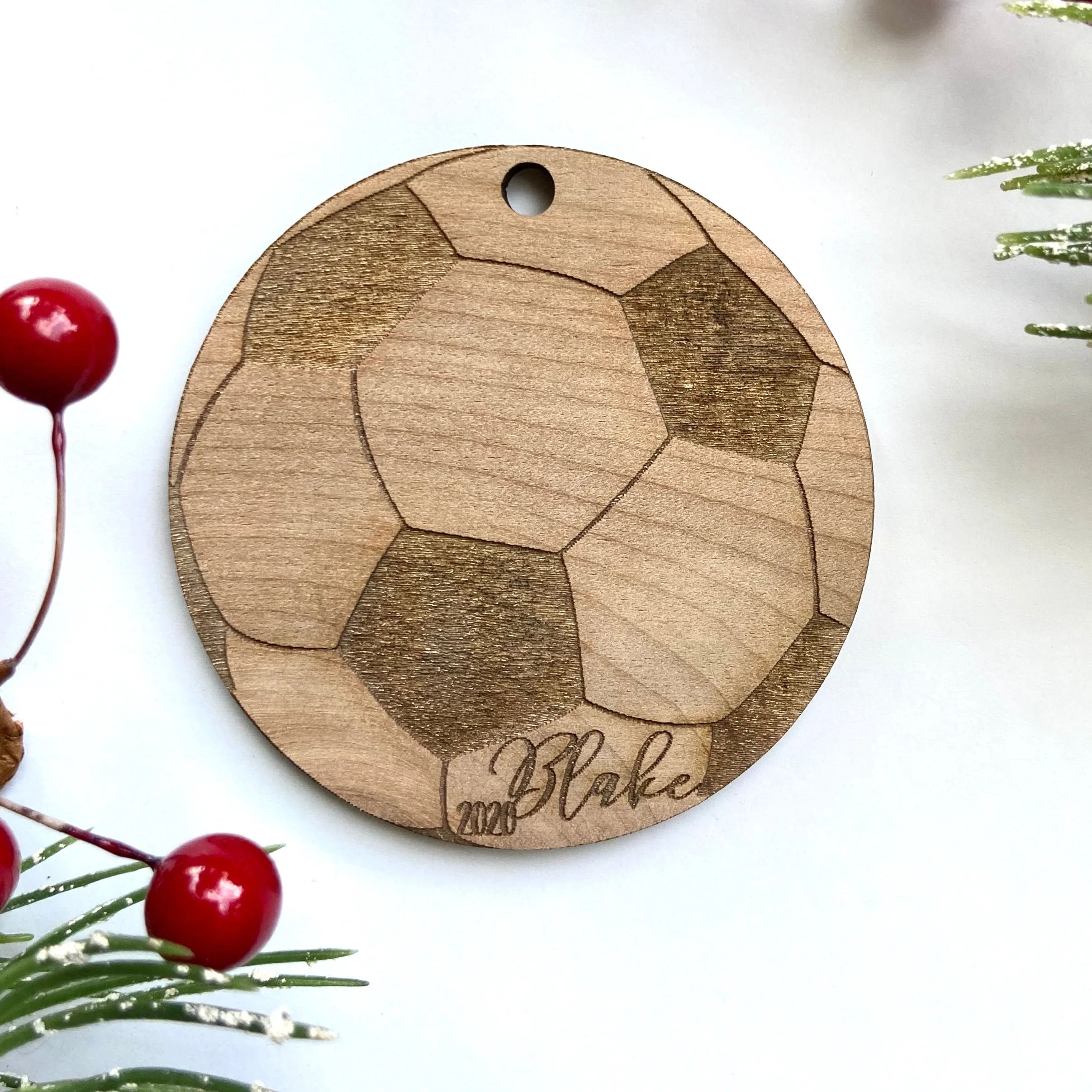 Soccerball Personalized Wood Christmas Ornament