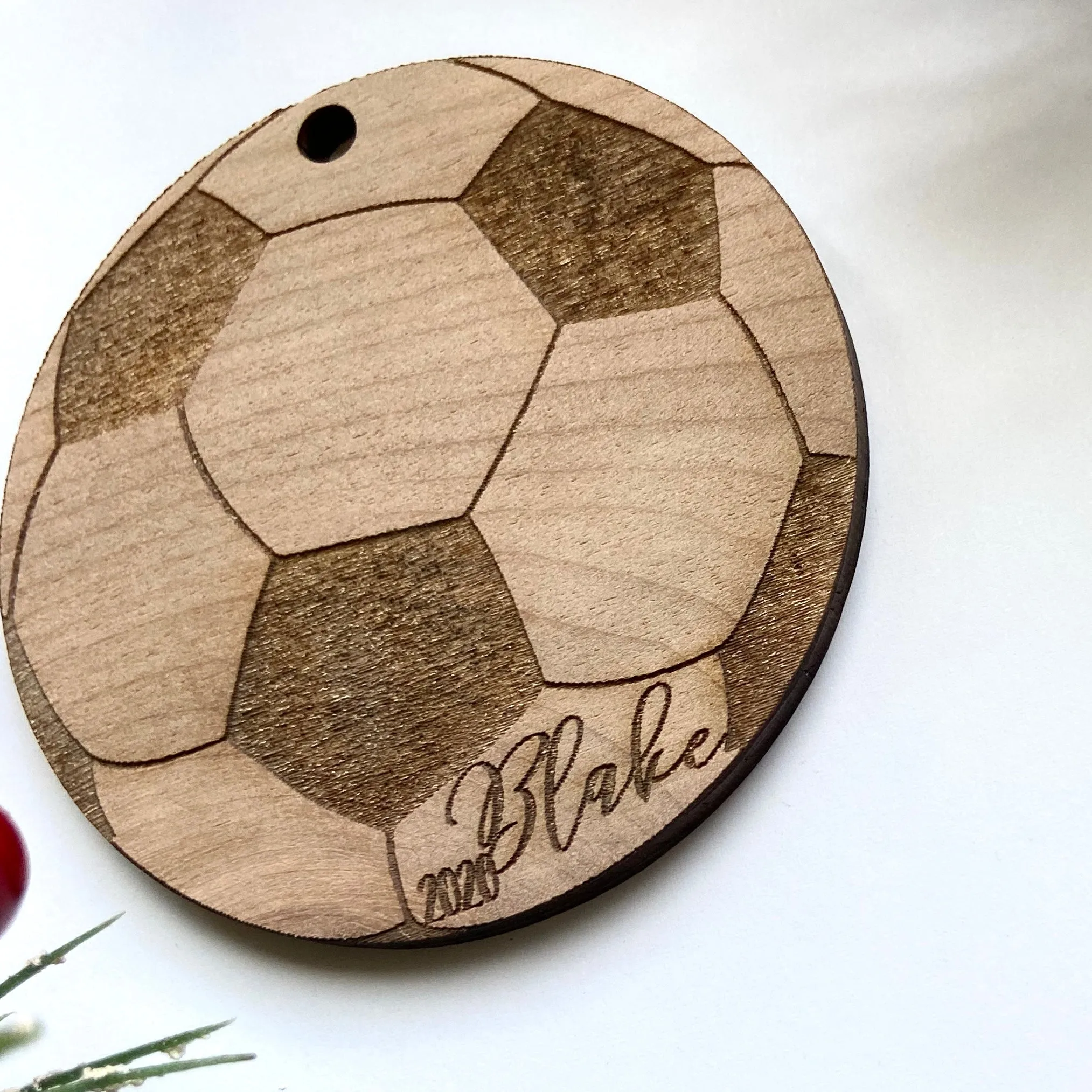Soccerball Personalized Wood Christmas Ornament
