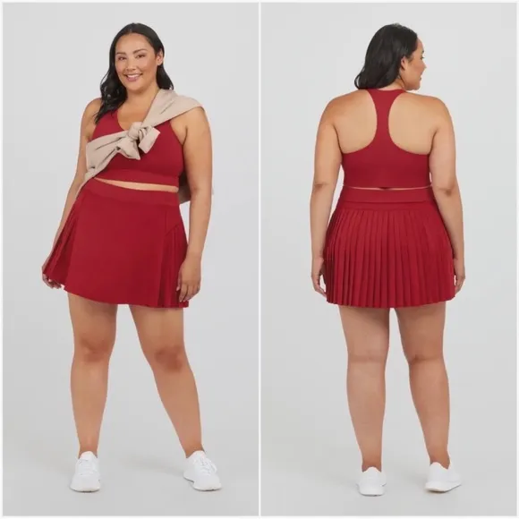SPANX Get Moving Pleated Skirt Skort Rich Red Pocket