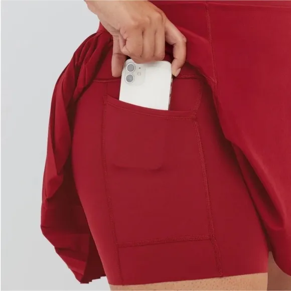 SPANX Get Moving Pleated Skirt Skort Rich Red Pocket