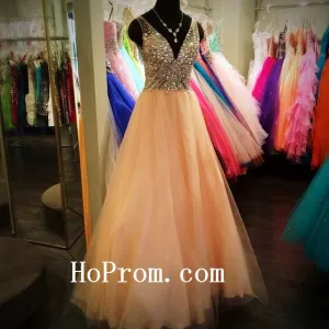 Straps V-Neck Prom Dresses,Long Prom Dress,Evening Dress