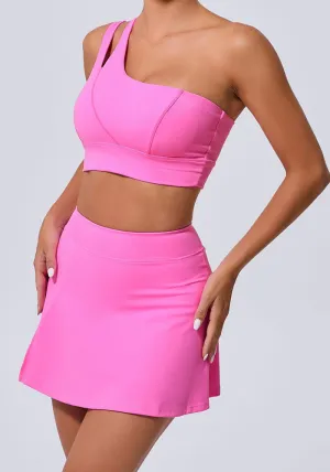 Stylish Slash Shoulder Bra and Pocket Skirt Yoga Set for Active Women