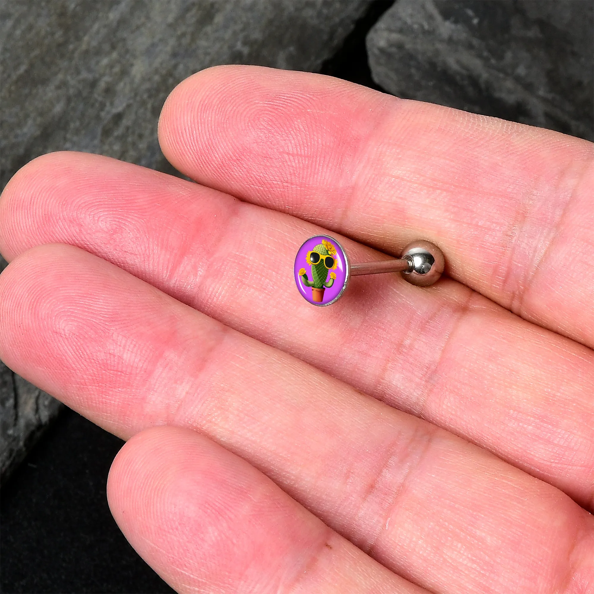 Sunflower Cactus Barbell Tongue Ring