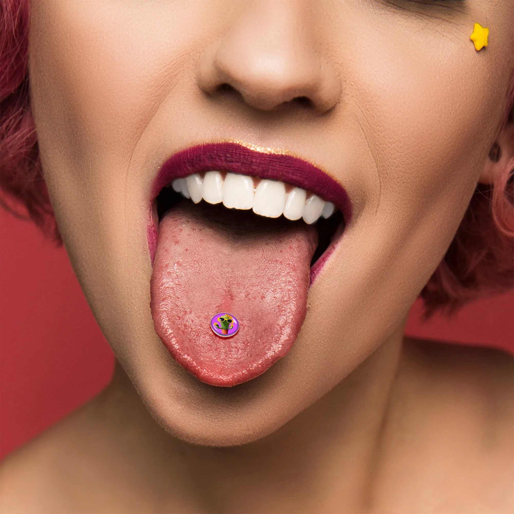 Sunflower Cactus Barbell Tongue Ring