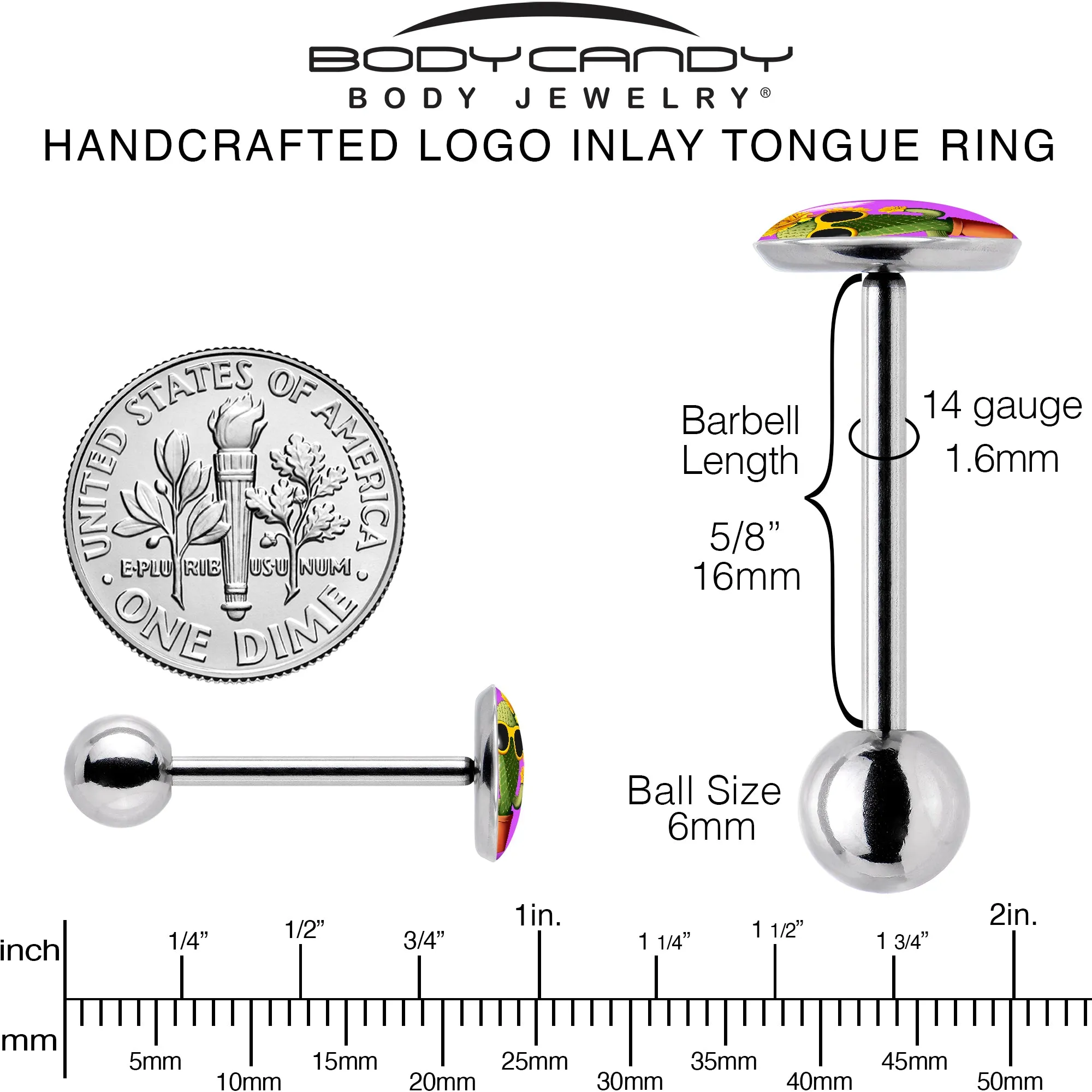 Sunflower Cactus Barbell Tongue Ring