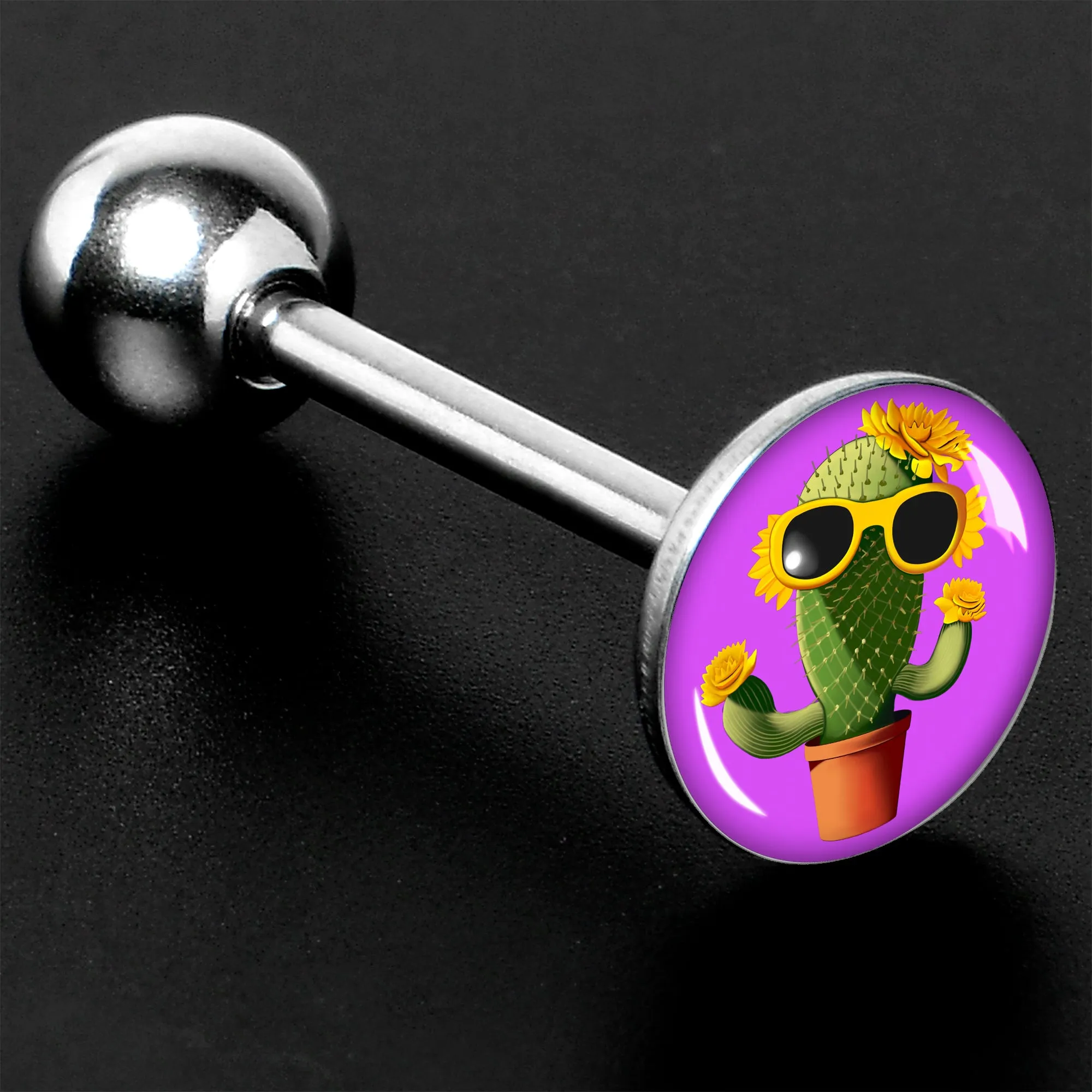 Sunflower Cactus Barbell Tongue Ring