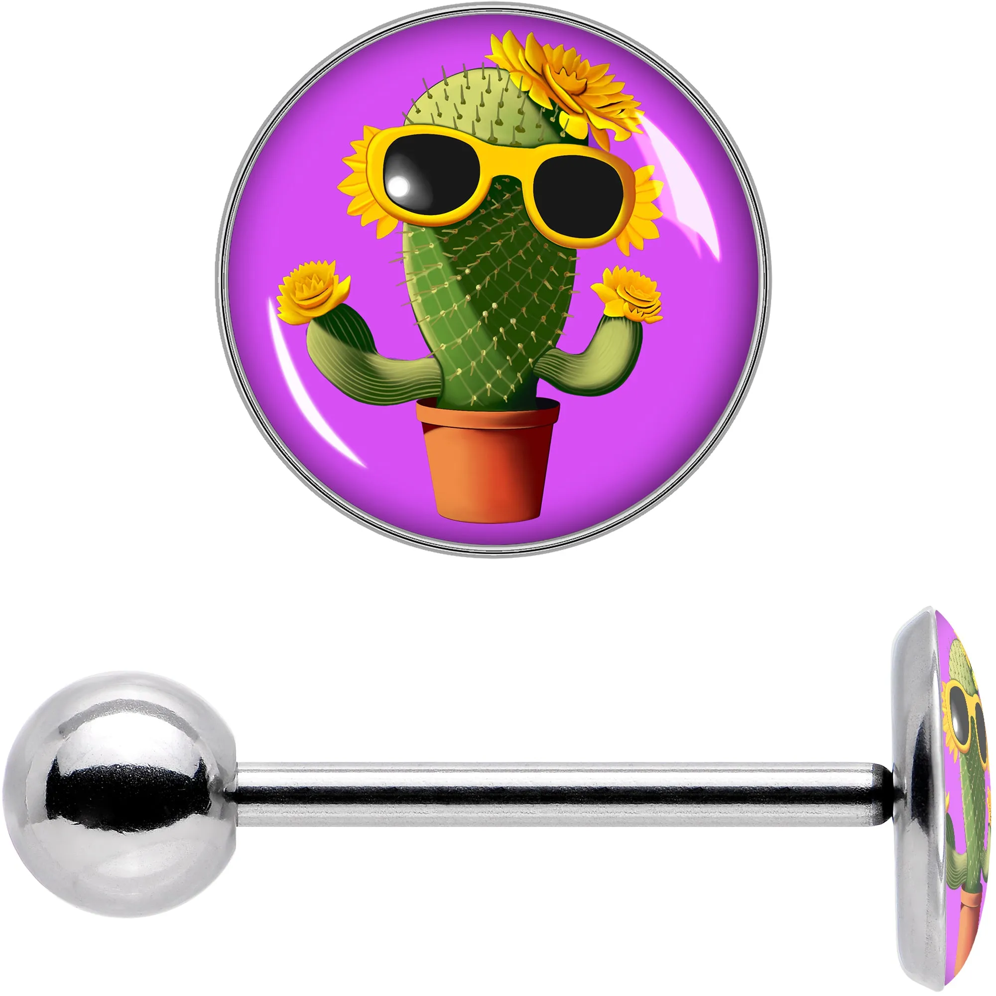 Sunflower Cactus Barbell Tongue Ring