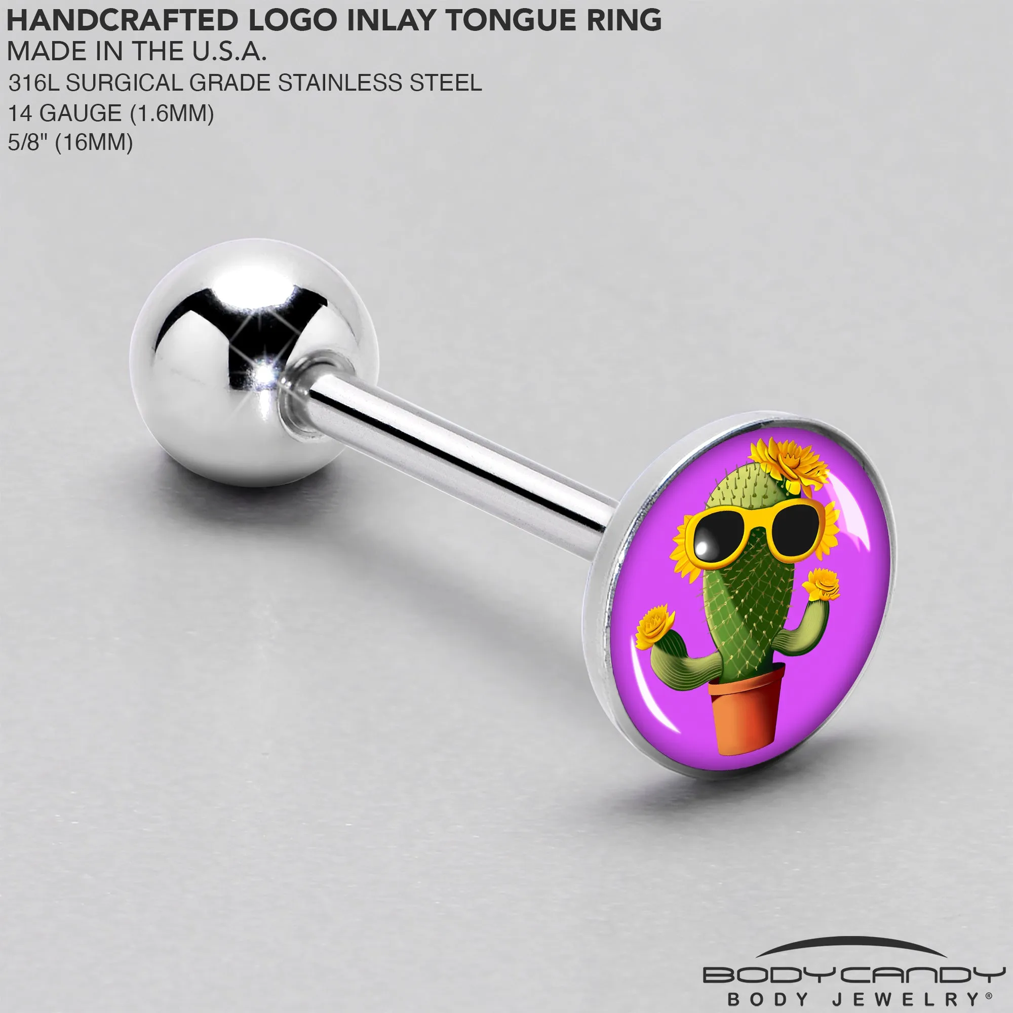 Sunflower Cactus Barbell Tongue Ring