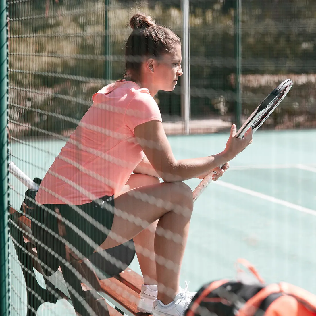 T-Shirt tennis col rond dry femme -  Essentiel 100