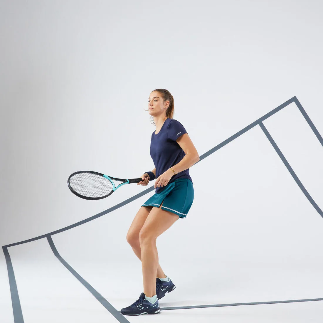 T-Shirt tennis col rond dry femme -  Essentiel 100