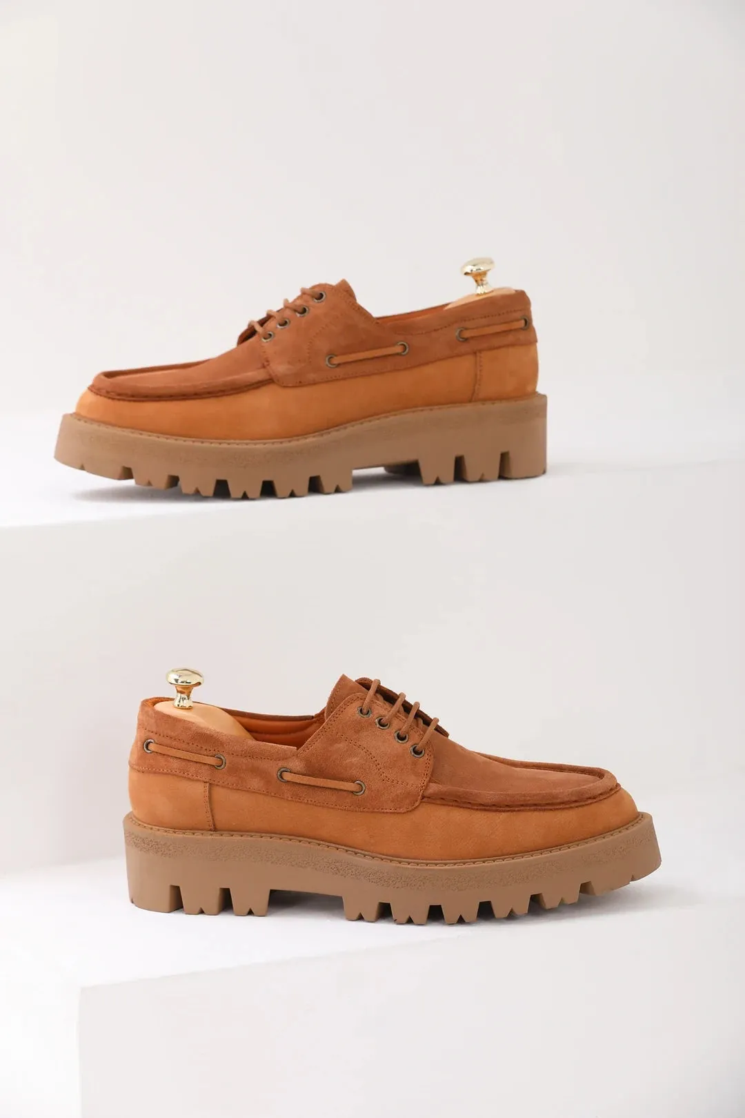 Tan Nubuck Laces Chunky Shoes