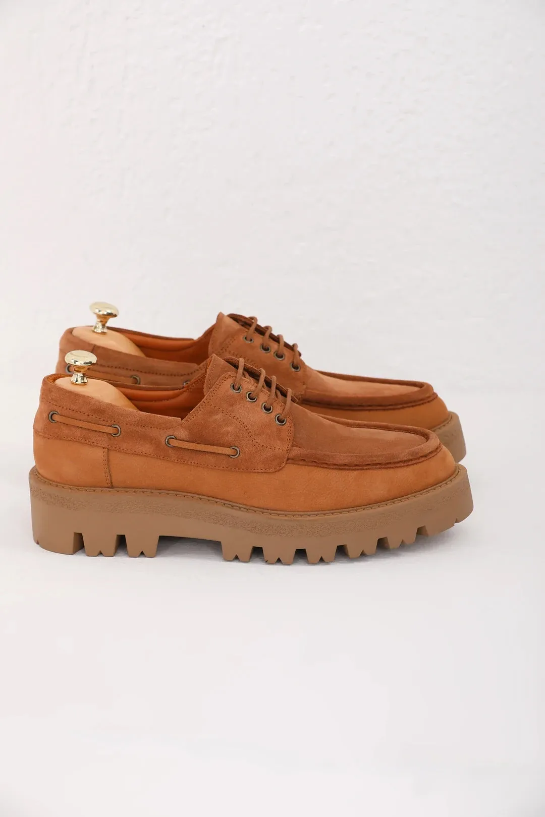 Tan Nubuck Laces Chunky Shoes