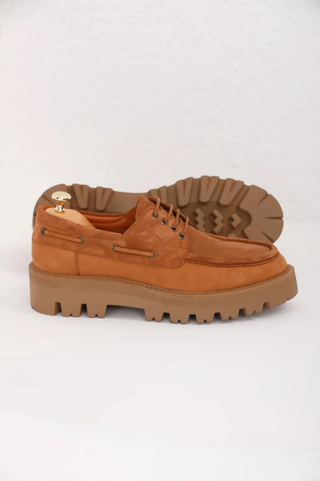 Tan Nubuck Laces Chunky Shoes