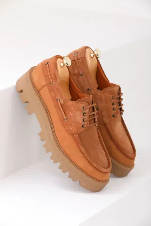 Tan Nubuck Laces Chunky Shoes
