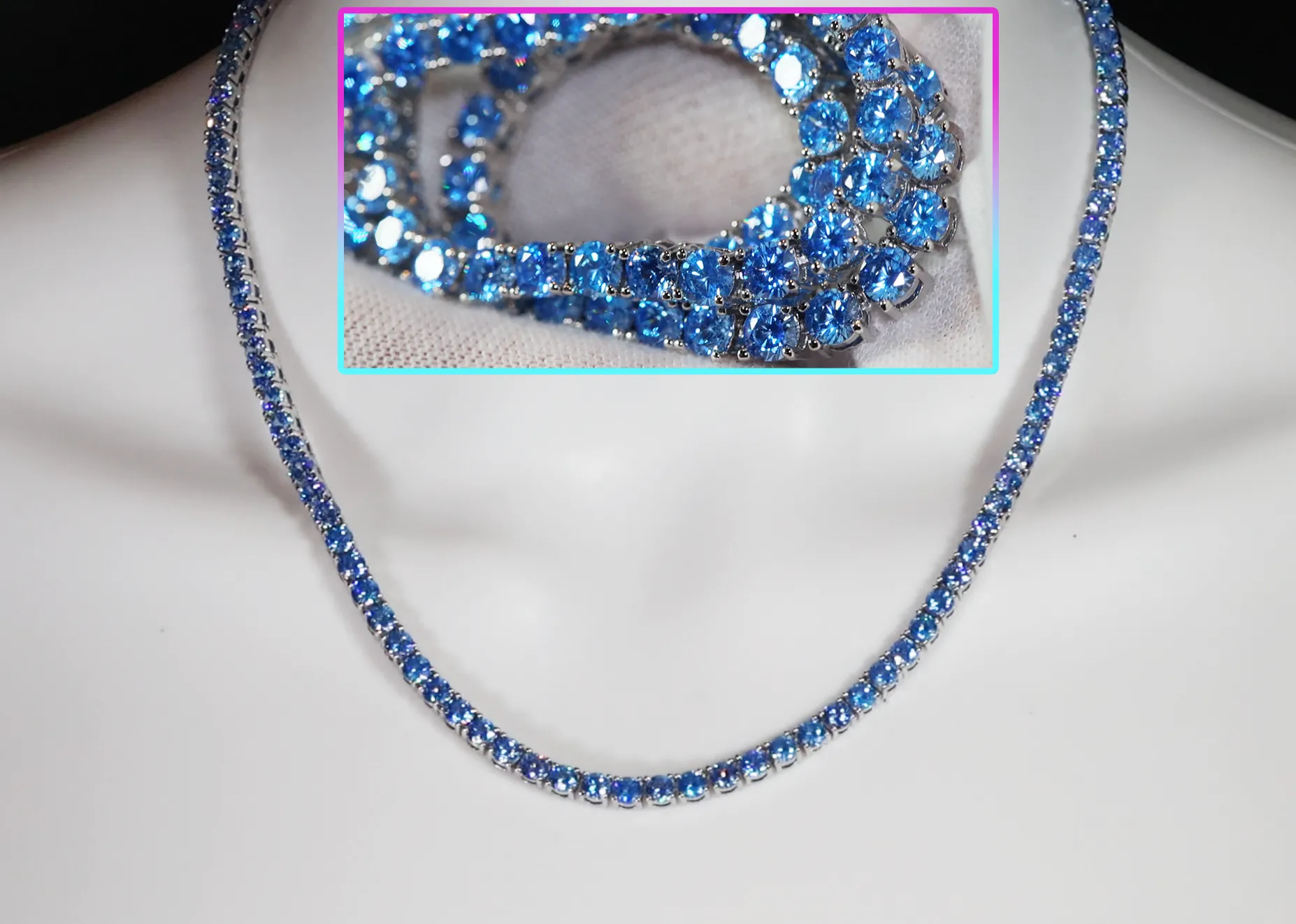 Tennis Chain | Blue Diamond Tennis Chain | Tennis Necklace | Aquamarine Tennis Chain