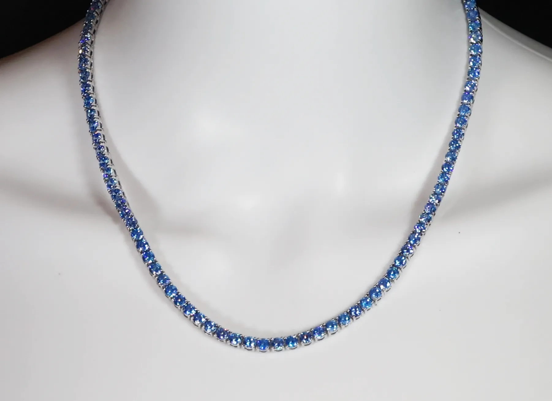 Tennis Chain | Blue Diamond Tennis Chain | Tennis Necklace | Aquamarine Tennis Chain