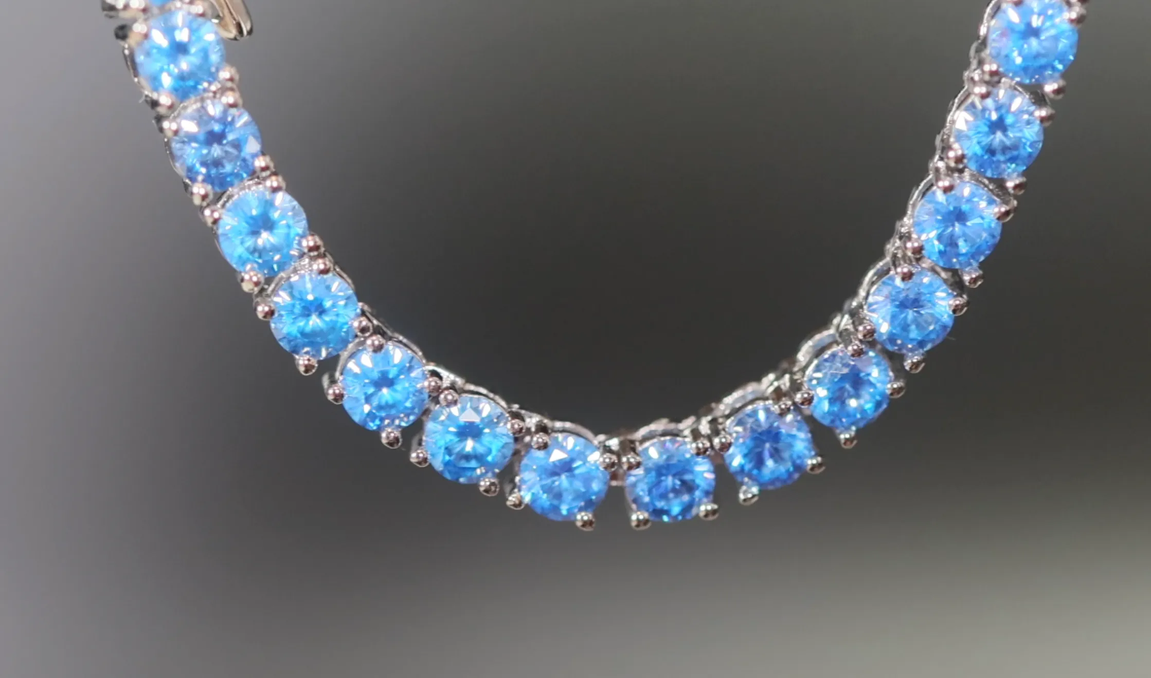 Tennis Chain | Blue Diamond Tennis Chain | Tennis Necklace | Aquamarine Tennis Chain
