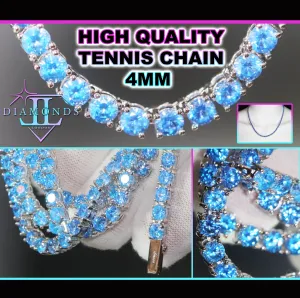Tennis Chain | Blue Diamond Tennis Chain | Tennis Necklace | Aquamarine Tennis Chain