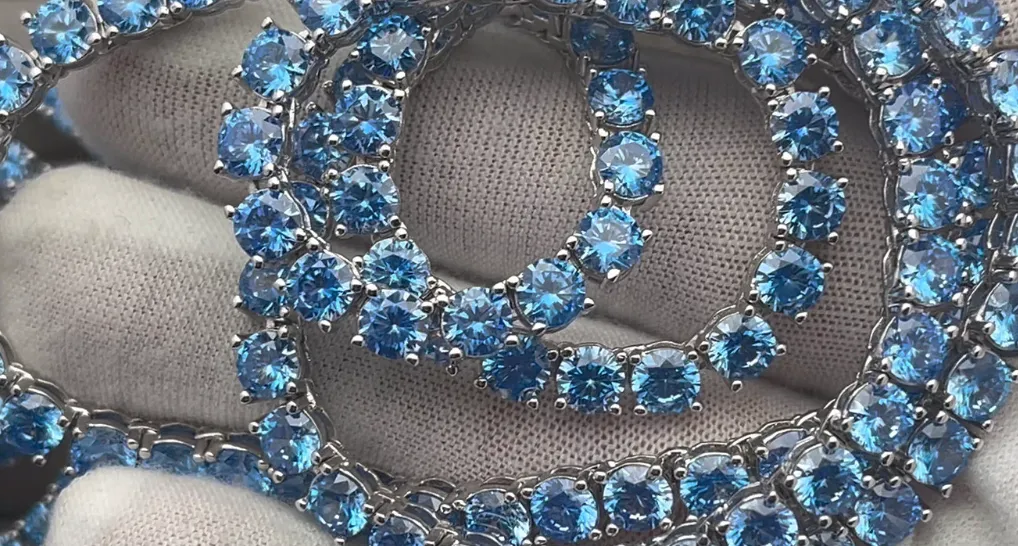Tennis Chain | Blue Diamond Tennis Chain | Tennis Necklace | Aquamarine Tennis Chain