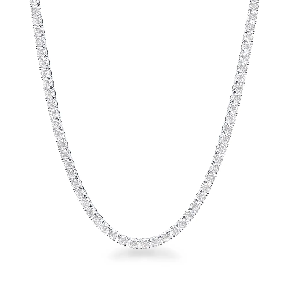 Tennis Necklace with Cubic Zirconia in Rhodium Plated Sterling Silver