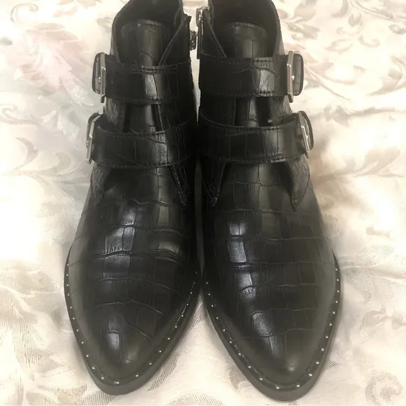 Treasure &amp; Bond Harper Embossed Black Faux Leather Croc Buckle Bootie size 9.5