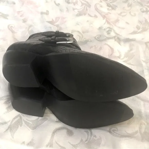 Treasure &amp; Bond Harper Embossed Black Faux Leather Croc Buckle Bootie size 9.5