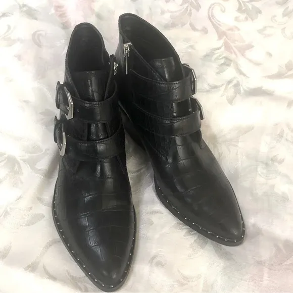 Treasure &amp; Bond Harper Embossed Black Faux Leather Croc Buckle Bootie size 9.5