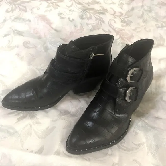 Treasure &amp; Bond Harper Embossed Black Faux Leather Croc Buckle Bootie size 9.5
