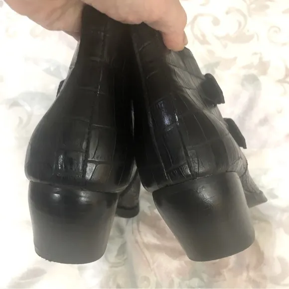 Treasure &amp; Bond Harper Embossed Black Faux Leather Croc Buckle Bootie size 9.5