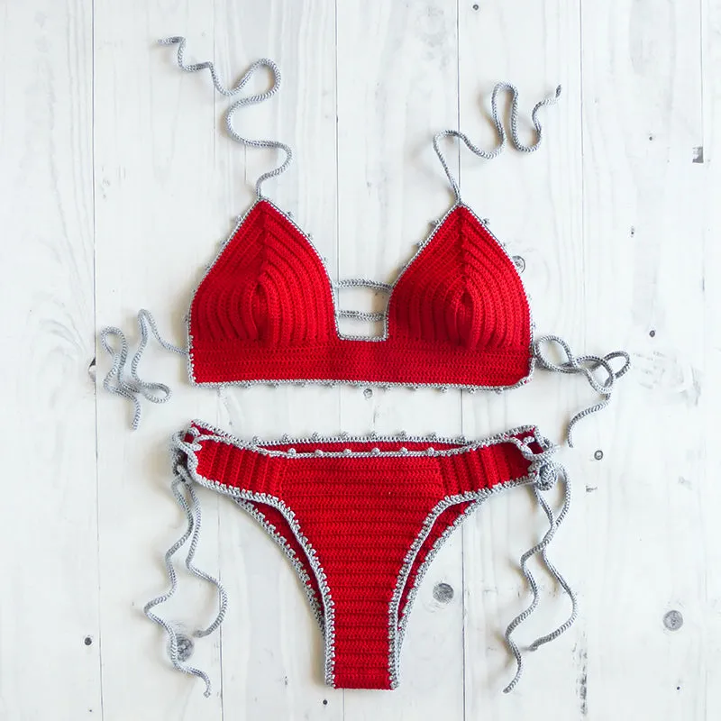 Two Colored Crochet String Bikini