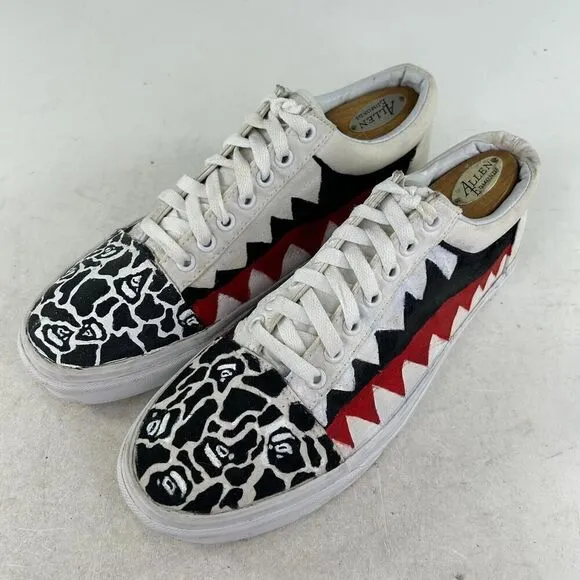 Vans Old Skool Custom Shoes US 9 Men's Hand painted White Black Sneakers