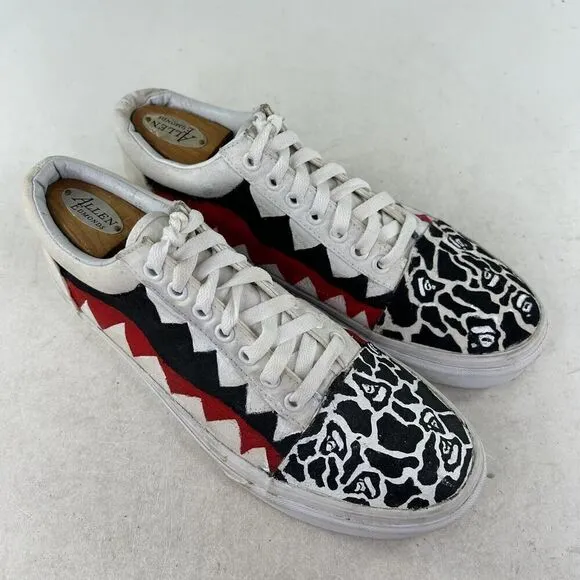 Vans Old Skool Custom Shoes US 9 Men's Hand painted White Black Sneakers