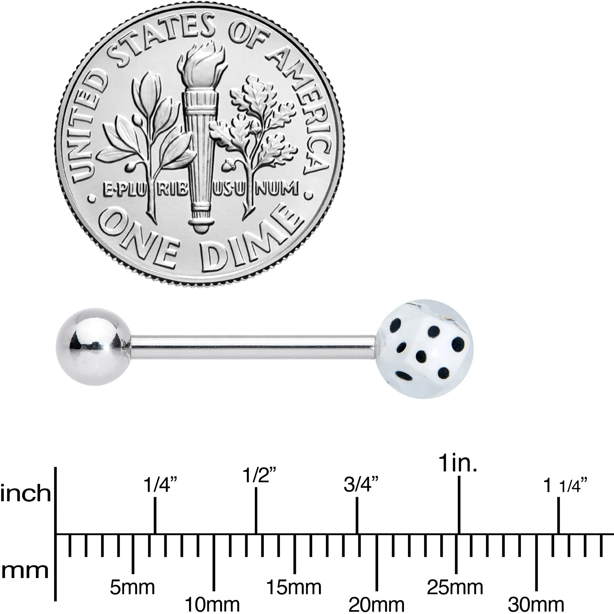 White Dice Barbell Tongue Ring