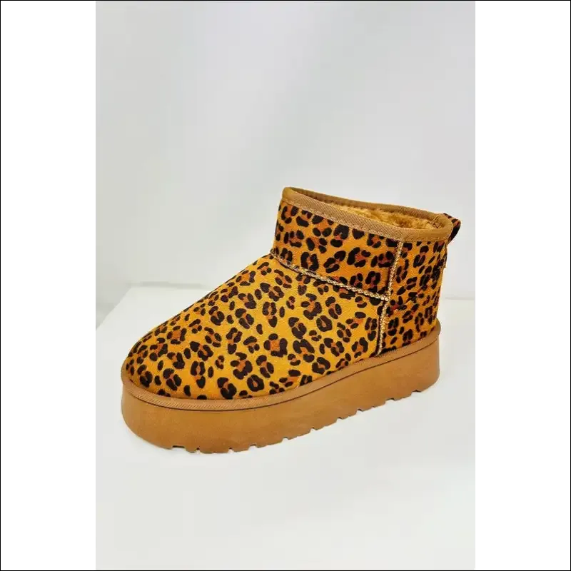 WILD DIVA Leopard Suede Round Toe Platform Booties