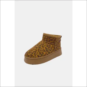 WILD DIVA Leopard Suede Round Toe Platform Booties